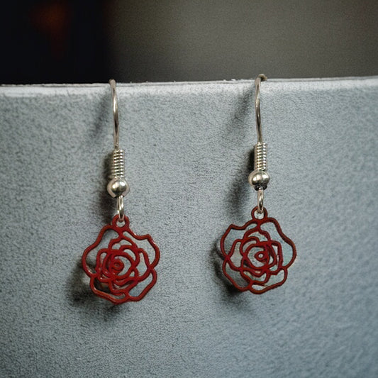 Red Rose Charm Dangle Earrings