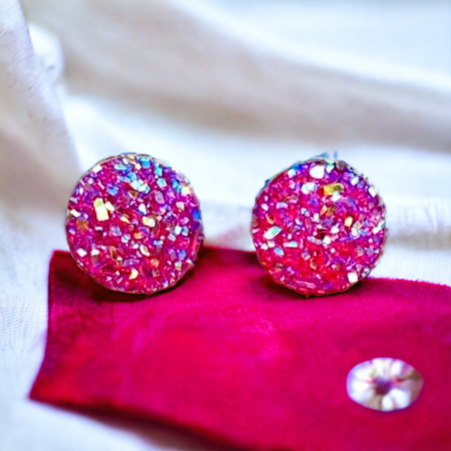 Crystal AB Resin Dotted Round Embellishment Stud Earrings