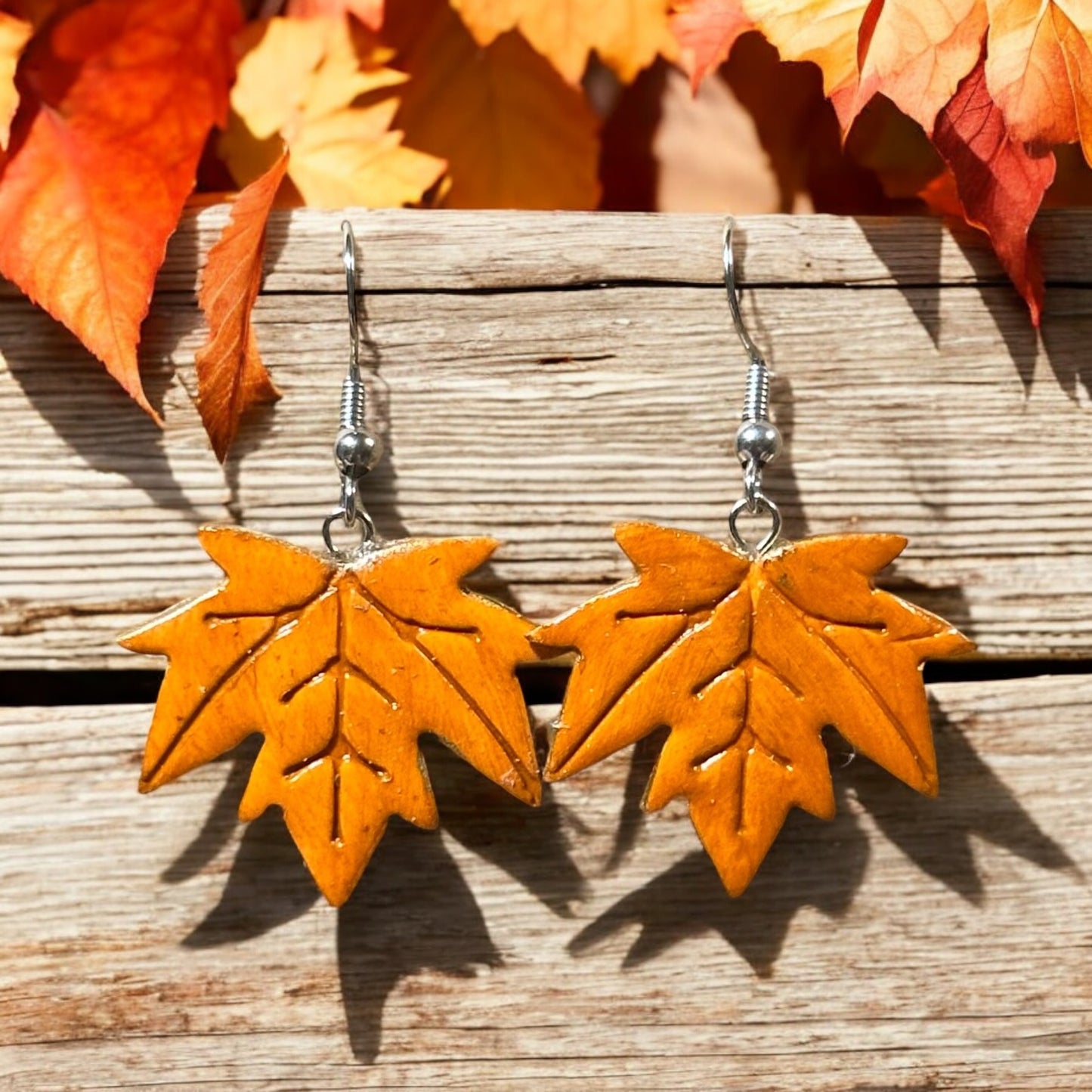 Clay Maple Leaf Dangle Earrings - by CBSM