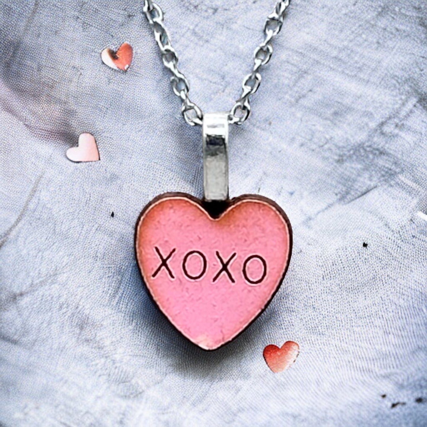 Wooden Conversation Heart Pendant Necklace
