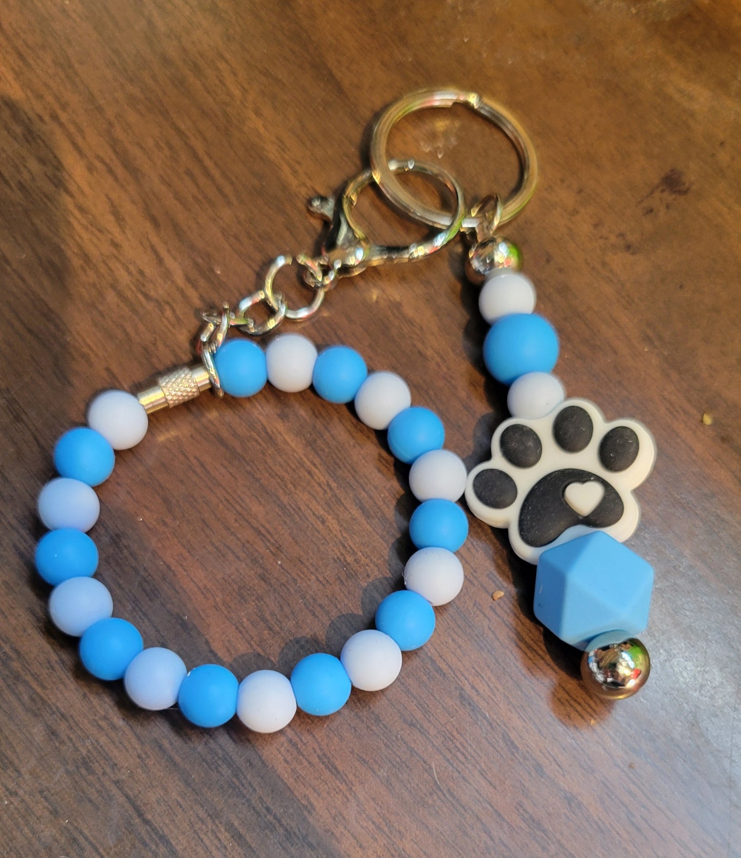 Paw Print with Circular Loop Silicone Beaded Keychain Set by RLH Creative Design