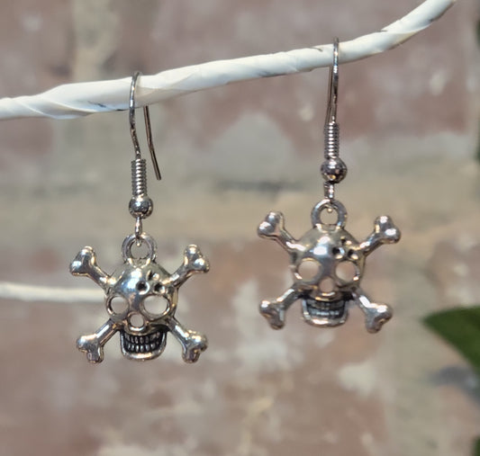 Skull and Crossbones Dangle Earrings