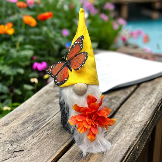 Gnome With Yellow Hat Orange Butterflys