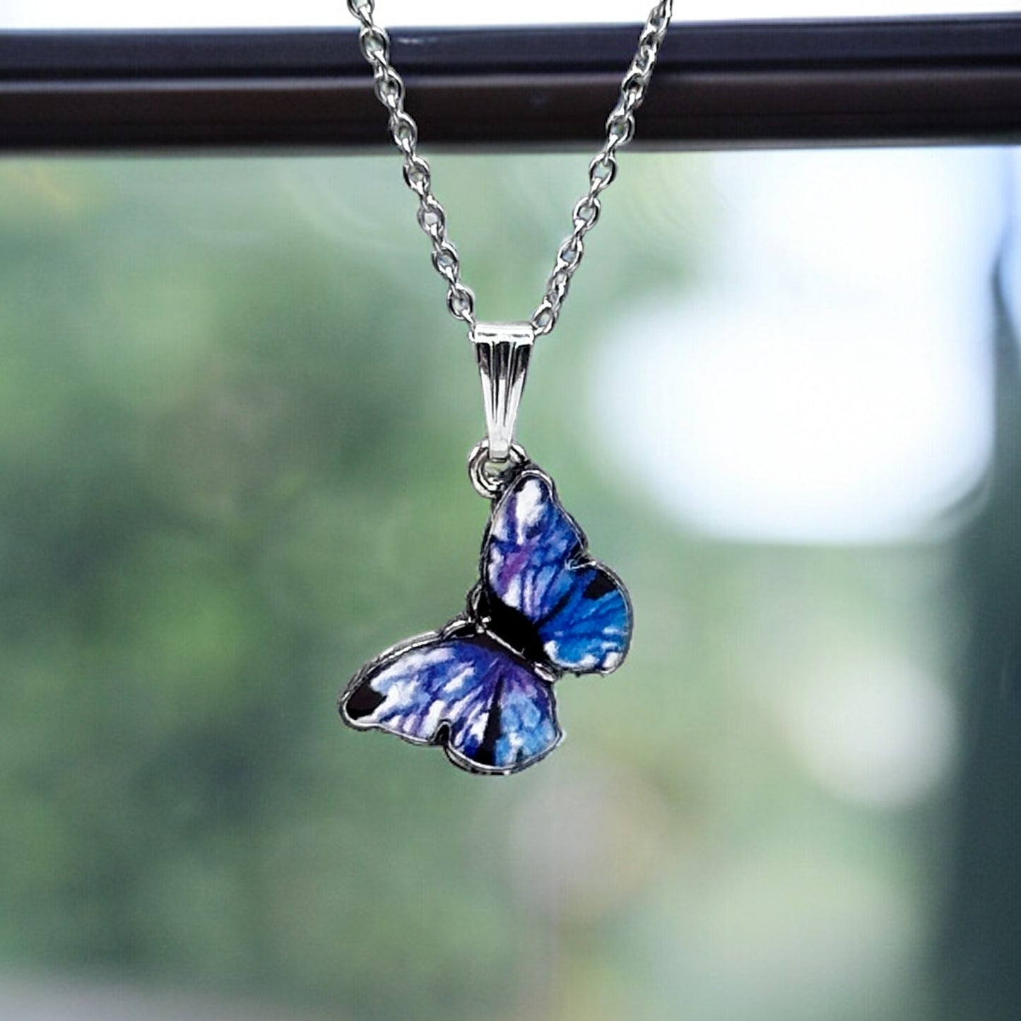 Blue and Purple Butterfly Charm Necklace