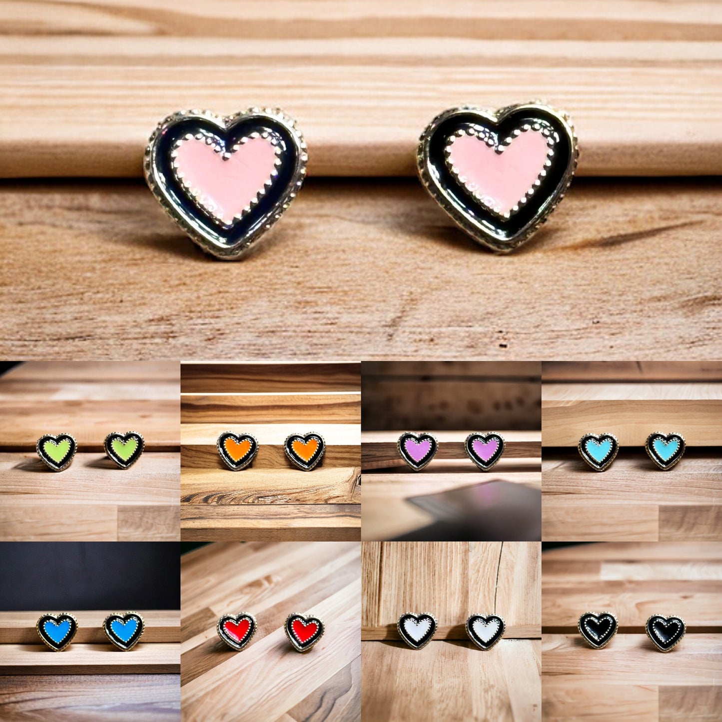 Colorful Heart Emblishment Stud Earrings