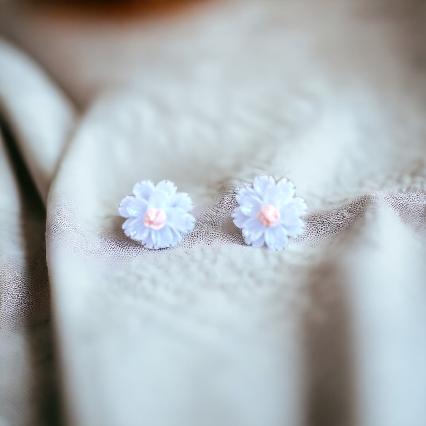 White and Pink Peony Flower Stud Earring