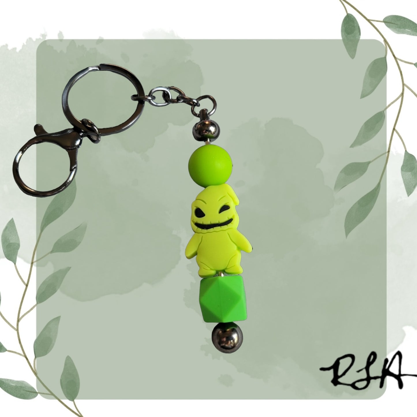 Green Oogie Spooky Silicone Beaded Keychain by RLH Creative Design