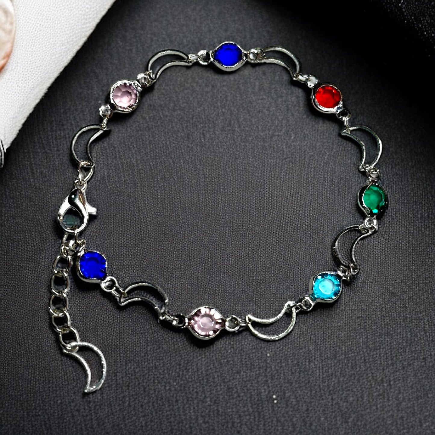 Crystal Bead and Moon Chain Bracelet