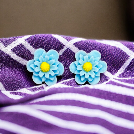 Large Blue and Yellow Posey Flowers with Stud Earrings