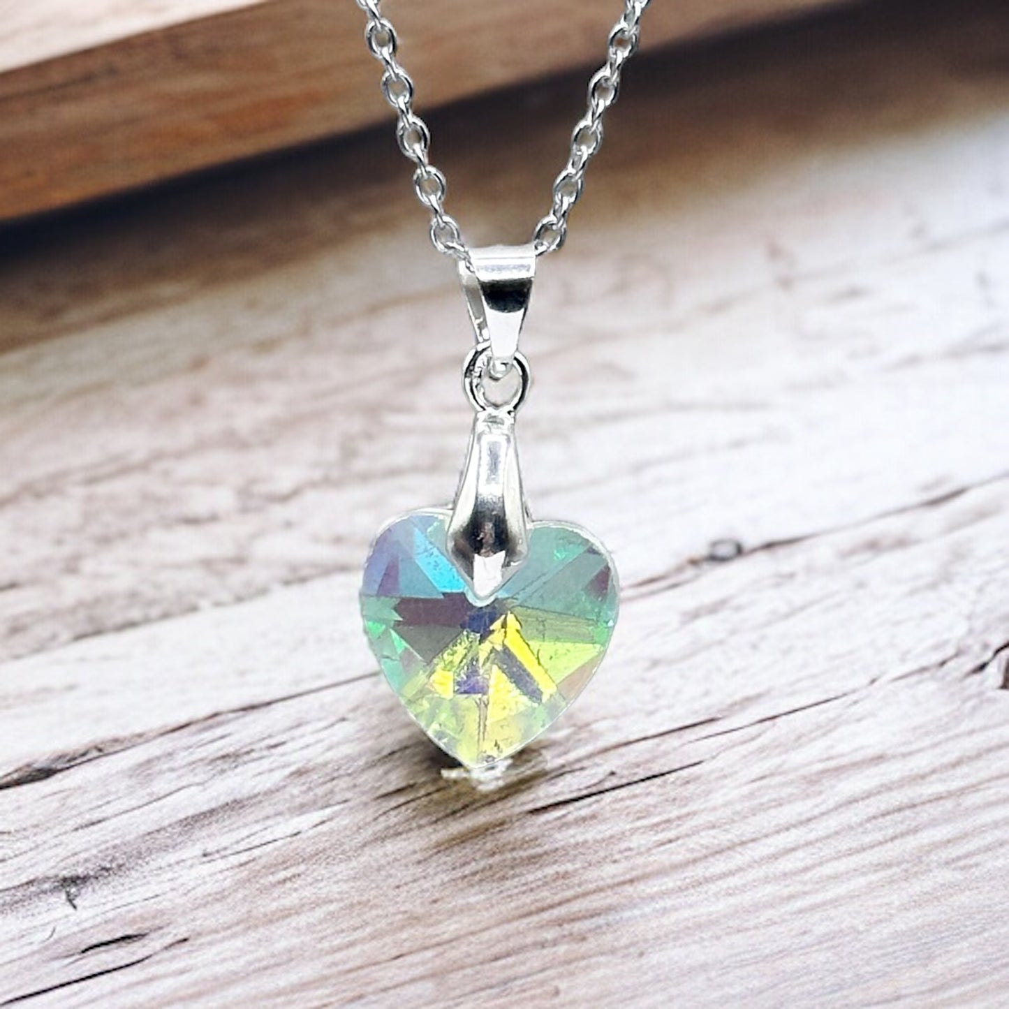 Glass Crystal Heart Charm Necklace