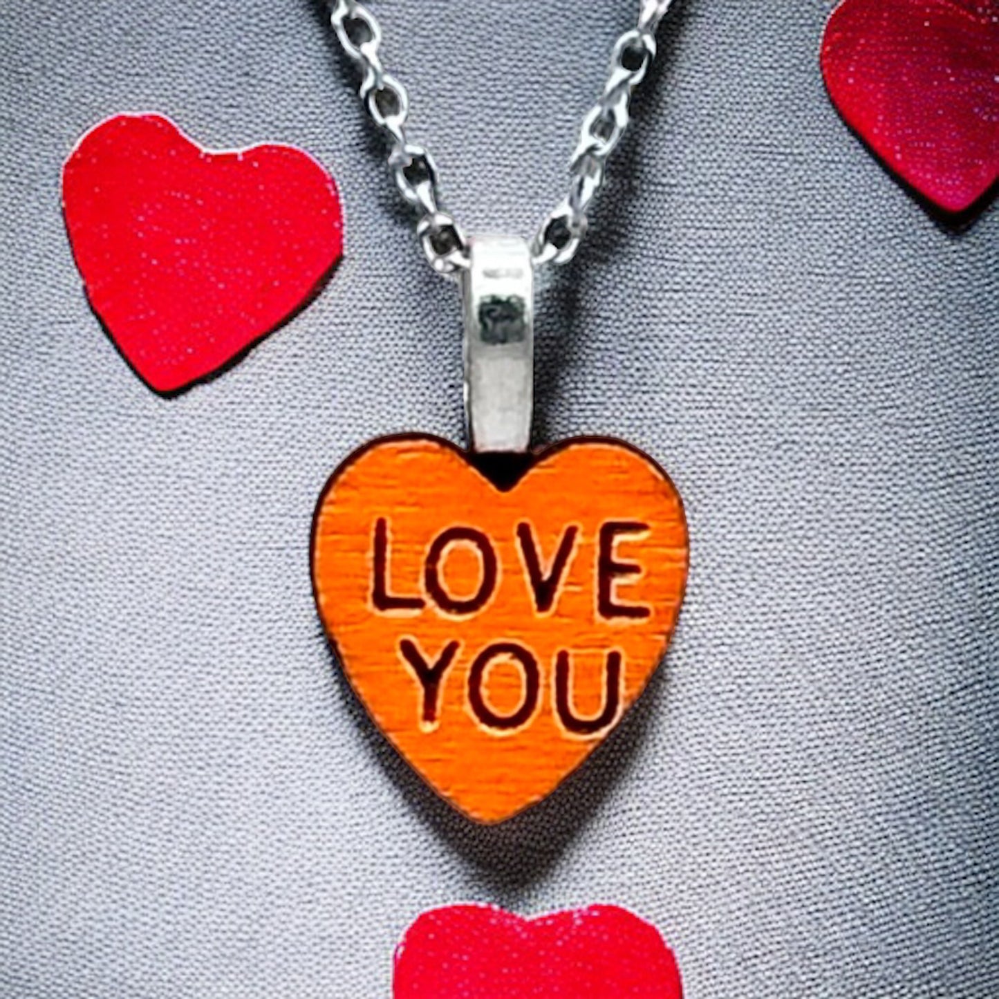 Wooden Conversation Heart Pendant Necklace