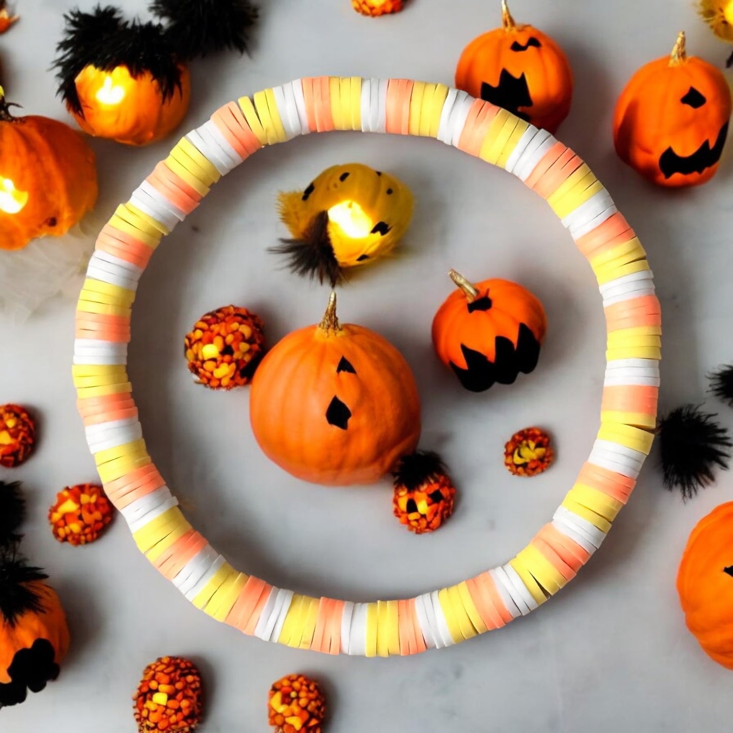 Candy Corn Colors Clay Beaded Stretch Bracelet