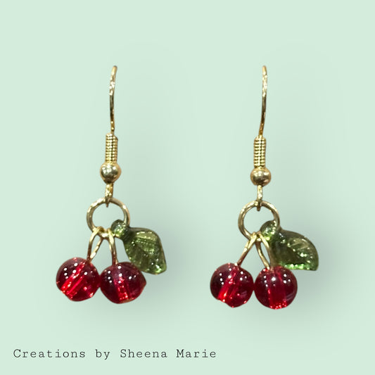 Beaded Cherry Dangle Earrings