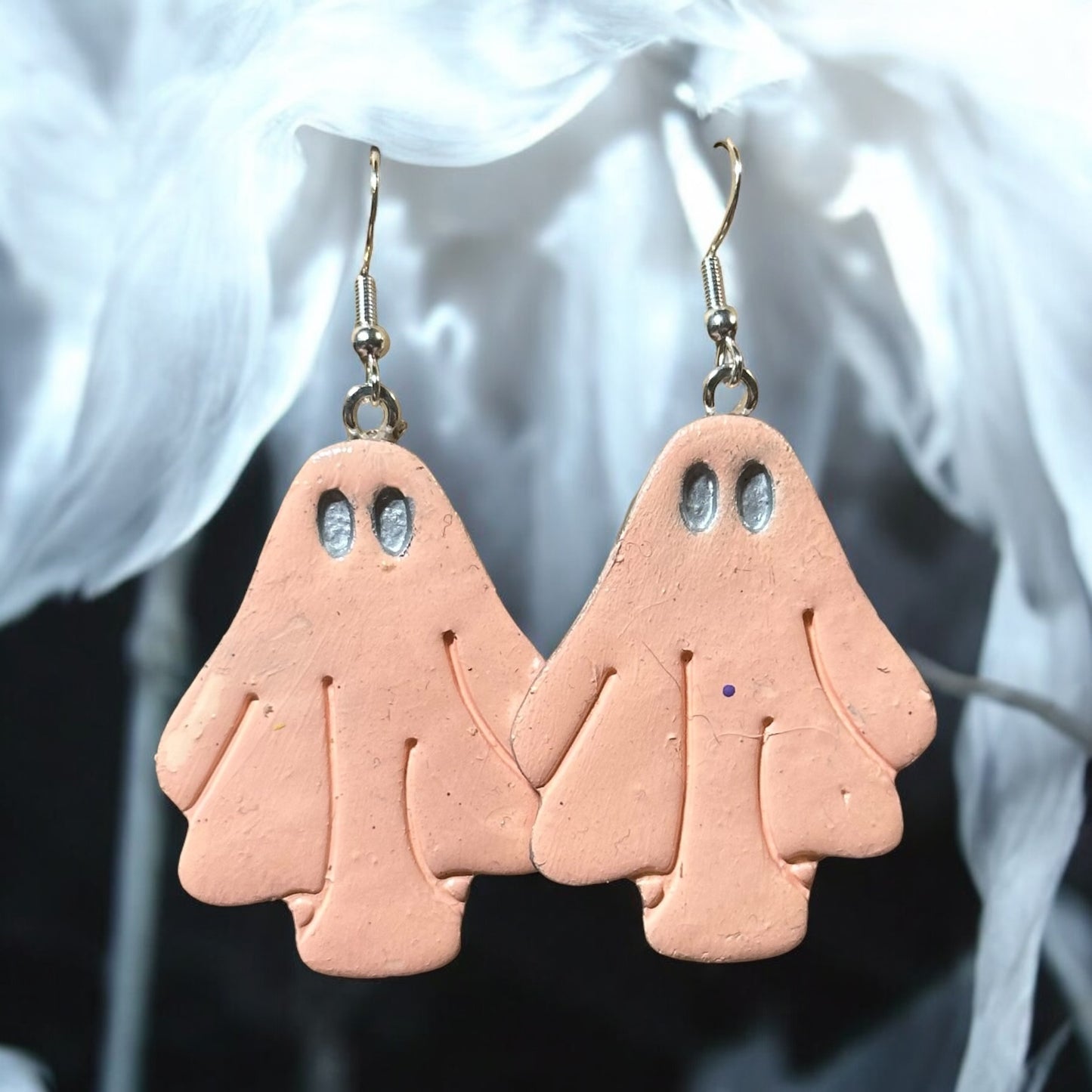 Large Clay Ghost Dangle Earrings - Handmade by CBSM