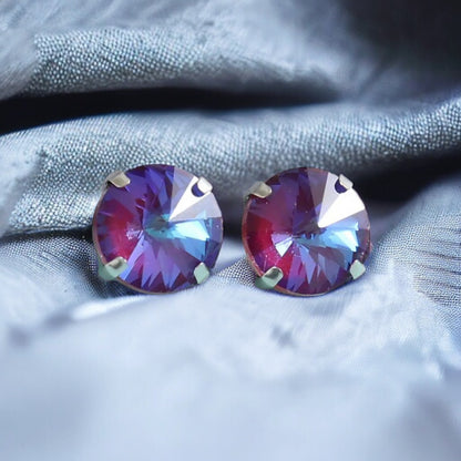 Round Shape Mocha Color Glass Rhinestone Stud Earrings