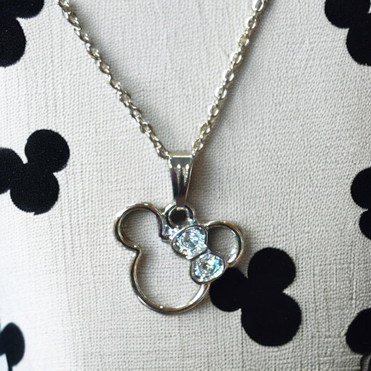 Girl Mouse Bling Bow Charm Necklace