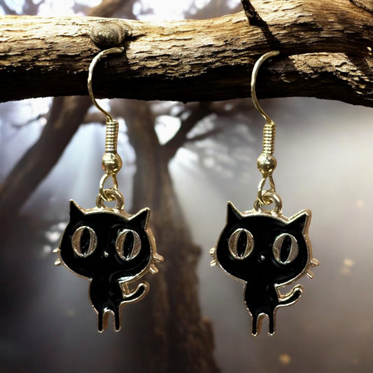 Black Cat Dangle Earrings