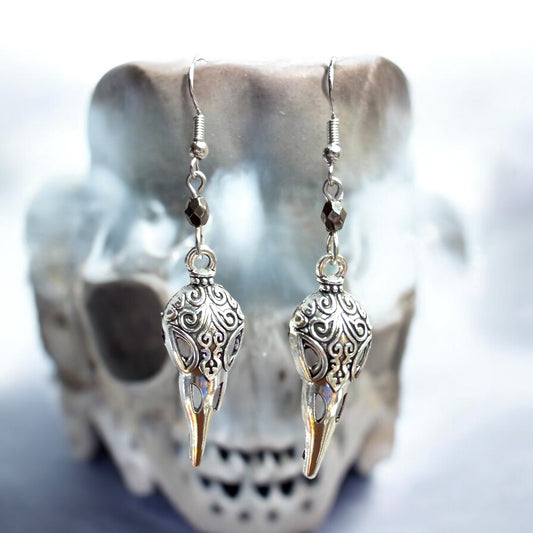 Raven Skull Dangle Earrings