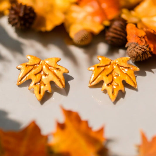 Clay Maple Leaf Stud Earrings - Made by CBSM