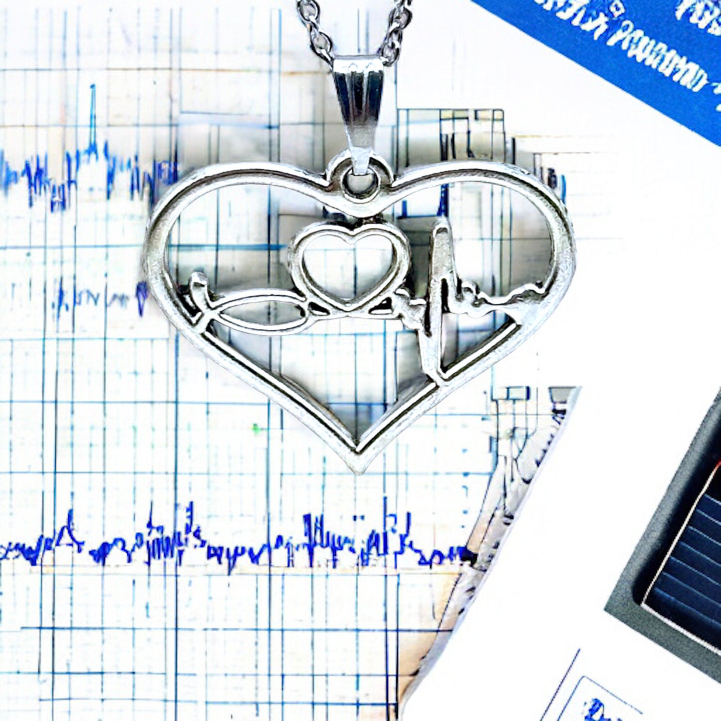 EKG Heart Charm Necklace