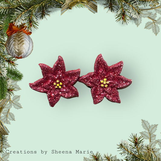 Glitter Poinsettia Stud Earrings