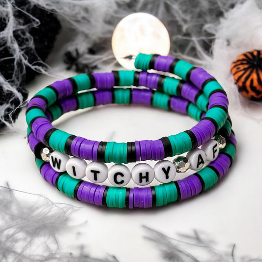 Witchy AF Clay Beaded Spiral Wire Wrap Around Bracelet