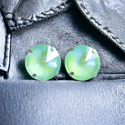Round Shape Mocha Color Glass Rhinestone Stud Earrings