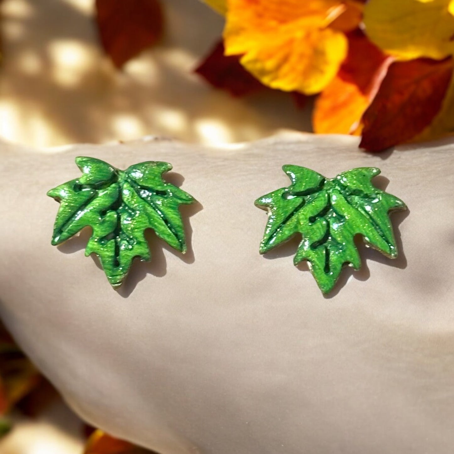 Clay Maple Leaf Stud Earrings - Made by CBSM