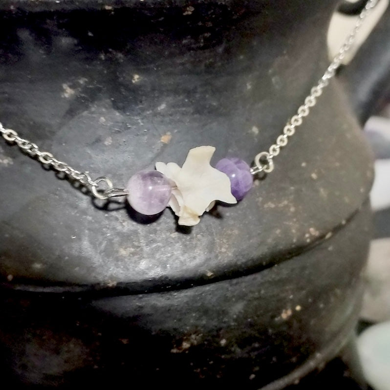 Snake Vertebrae Ball Python With Amethyst Necklace