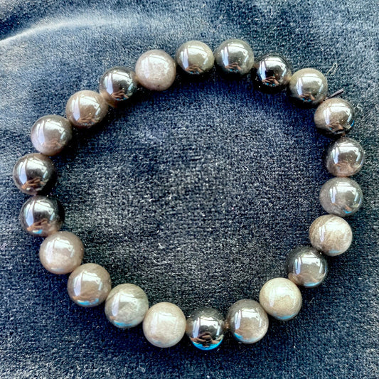 Silver Obsidian Genuine Crystal Beaded Bracelet