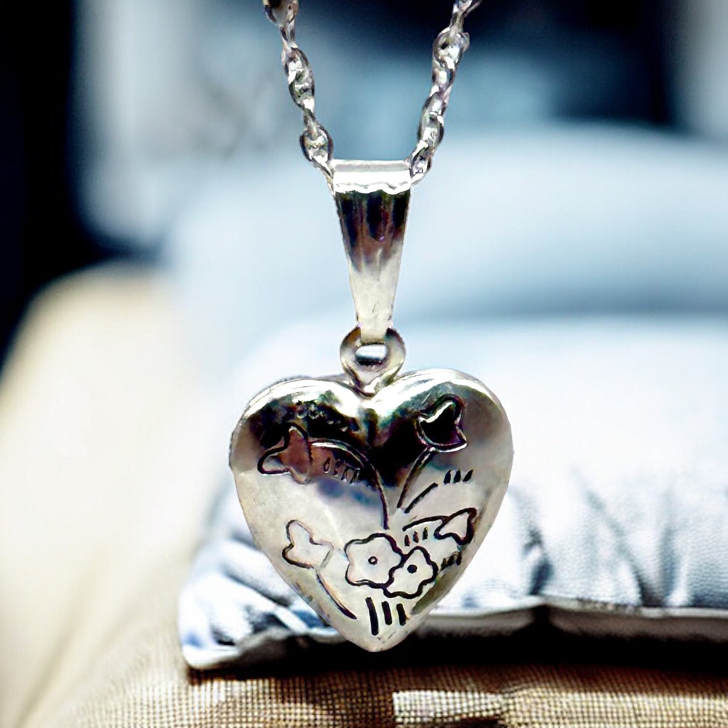 Silver Heart Shaped Locket Necklace