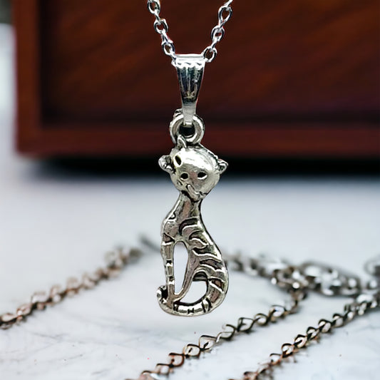 Silver Kitty Cat Necklace
