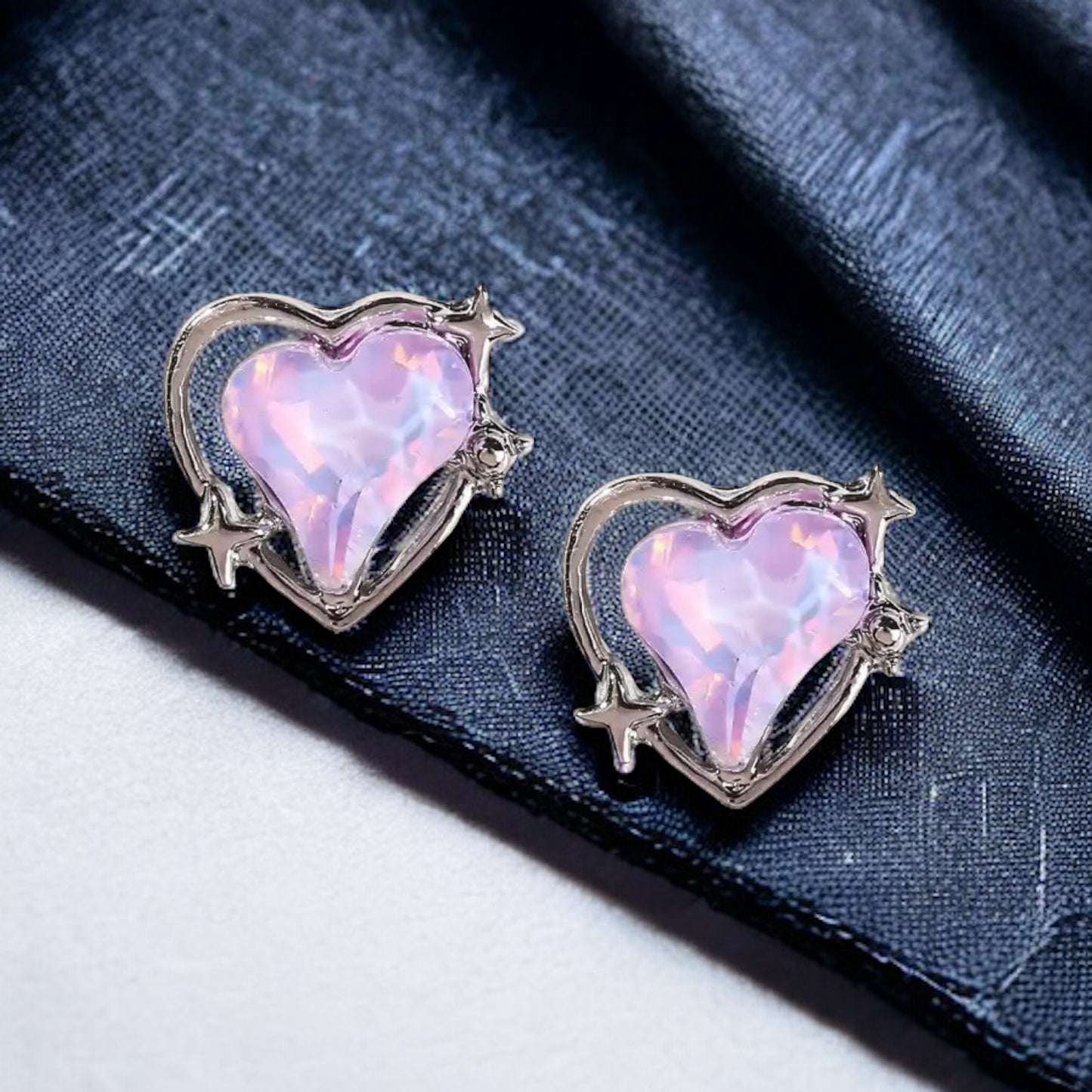 Aurora Sharp Diamond Crooked Heart Embellishment Rhinestone Stud Earrings