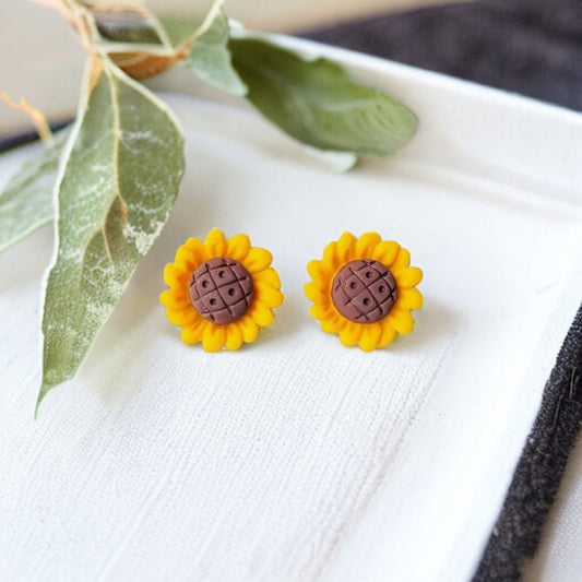 Resin Sunflower Embellishment Stud Earrings