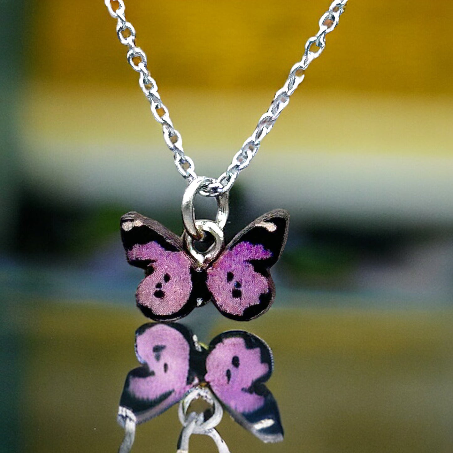 Wooden Butterfly Charm Necklace