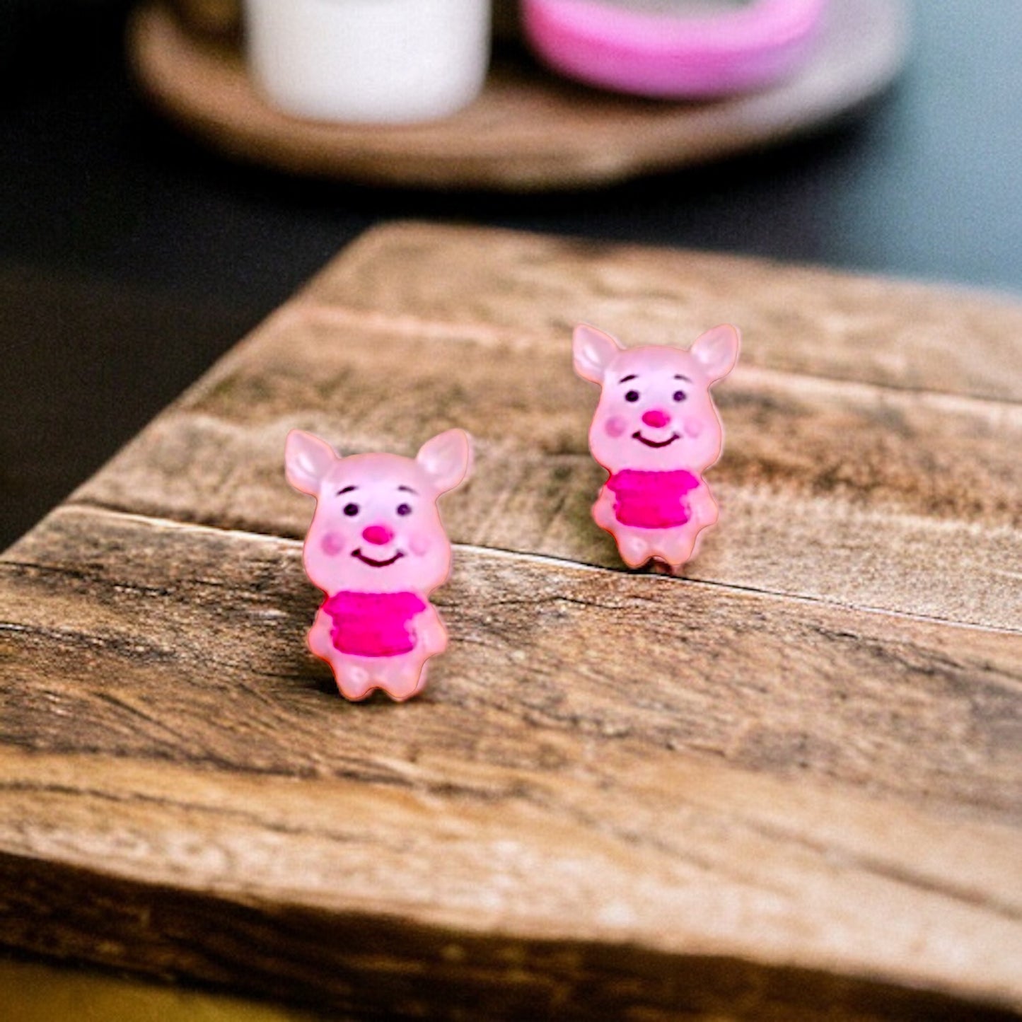 Resin Pooh & Piglet Embellishment Stud Earrings