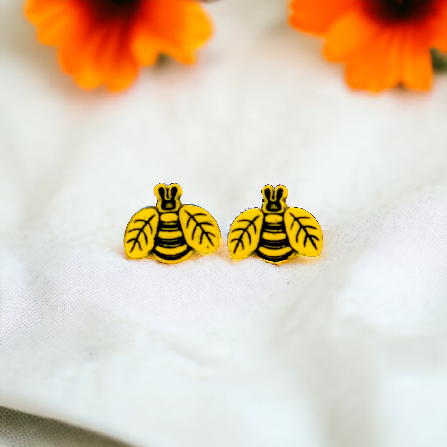 Tiny Bees Button Stud Earrings