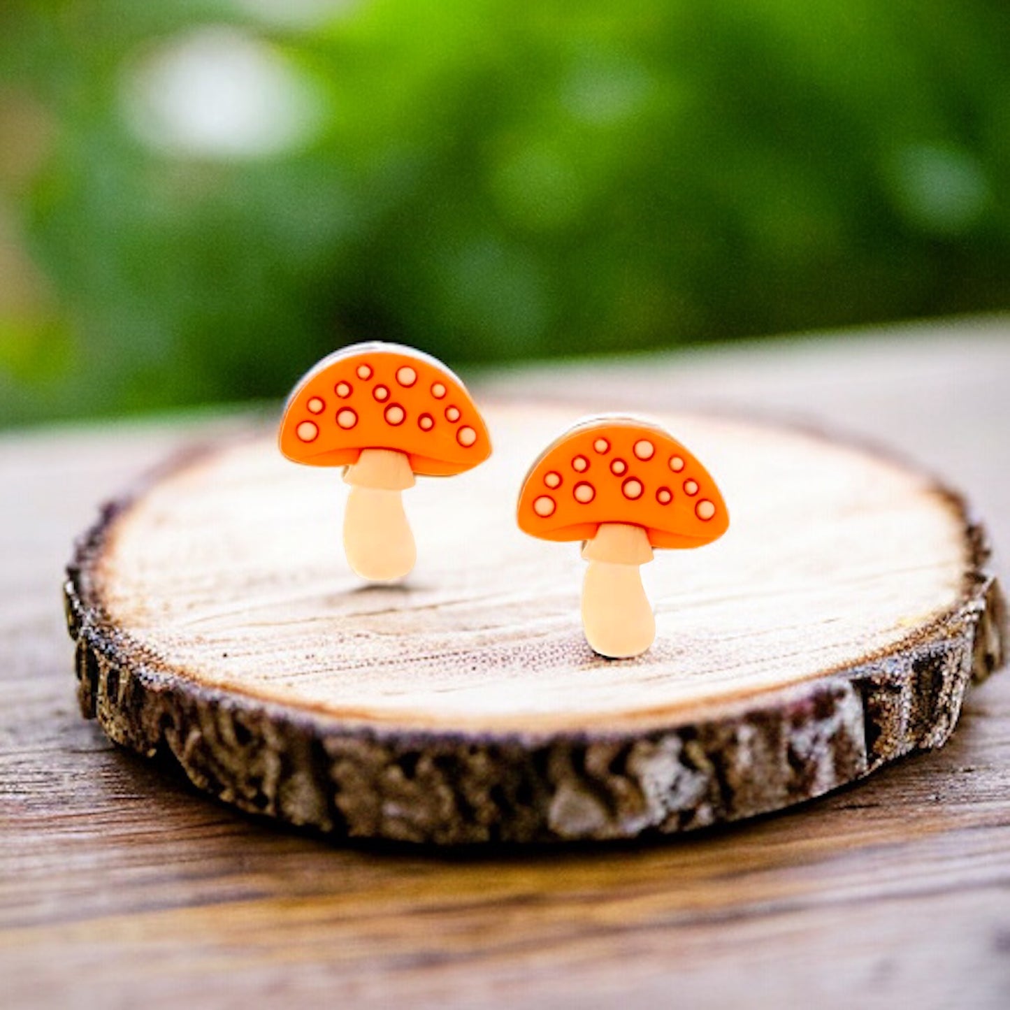 Red and Orange Mushroom Button Stud Earrings