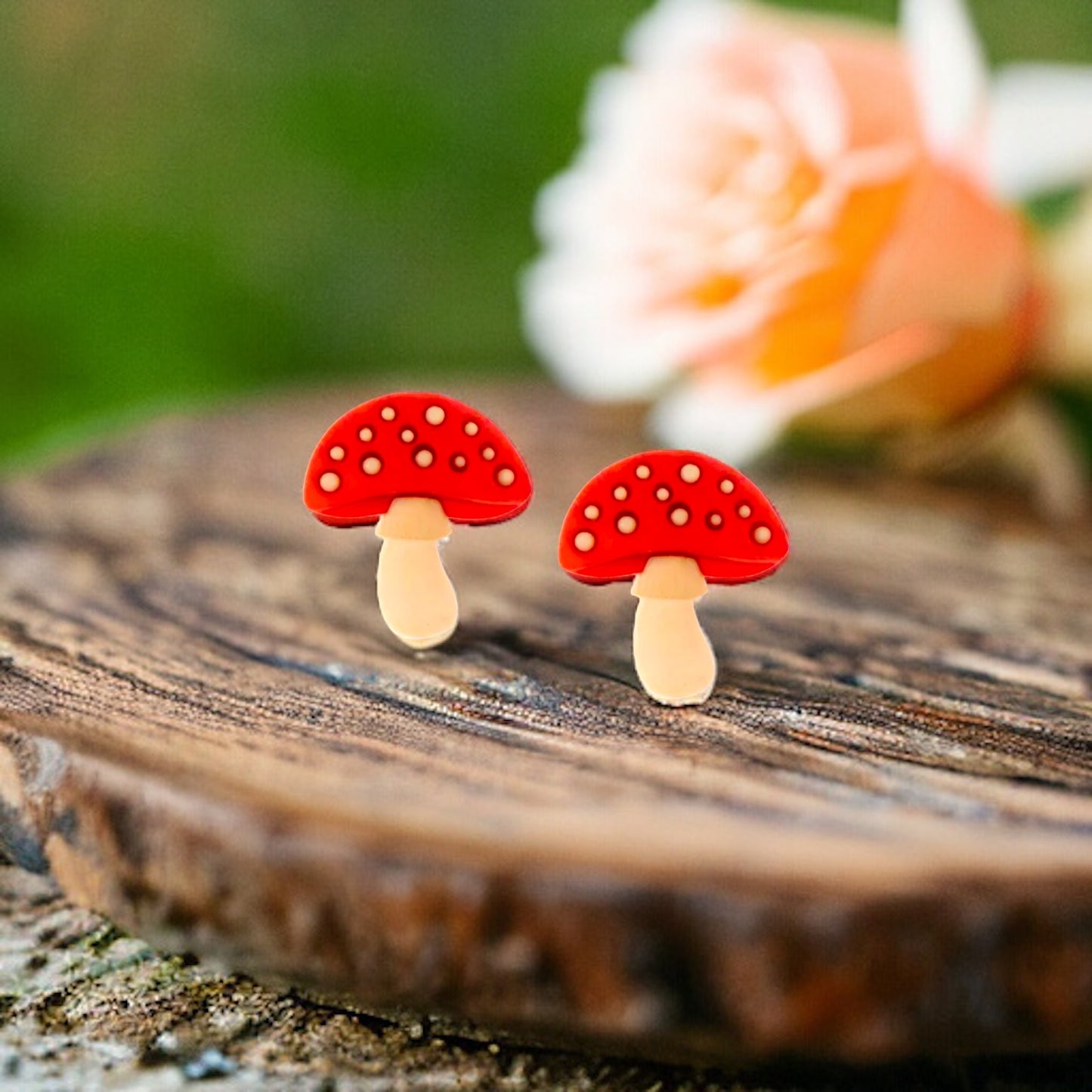 Red and Orange Mushroom Button Stud Earrings