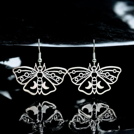 Moon Phase Butterfly Dangle Earrings