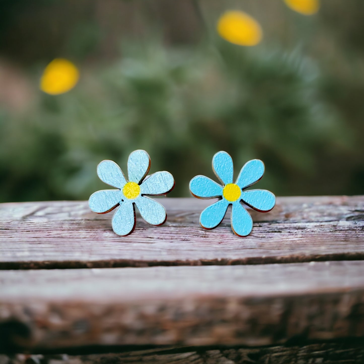 Wooden Daisy Flower Stud Earrings