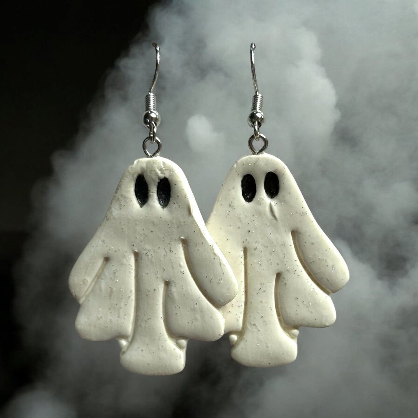 Large Clay Ghost Dangle Earrings - Handmade by CBSM