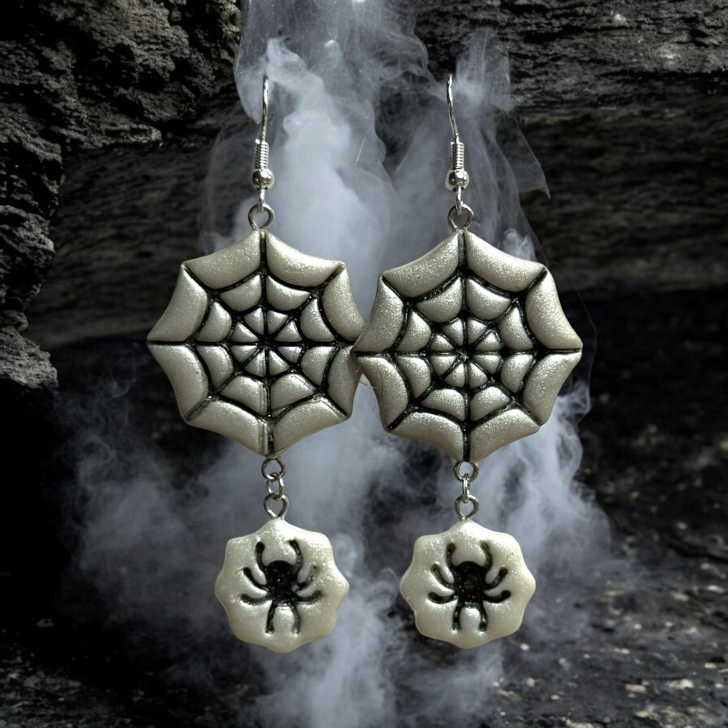 Spiderweb Dangle Earrings - Handmade w/ Clay