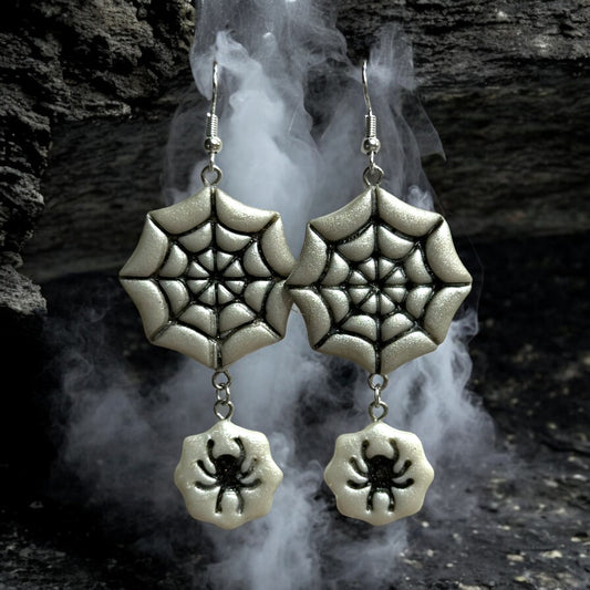 Spiderweb Dangle Earrings - Handmade w/ Clay