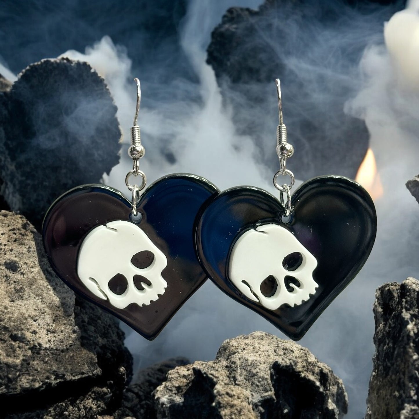 Hearts with Skulls Dangle Earrings