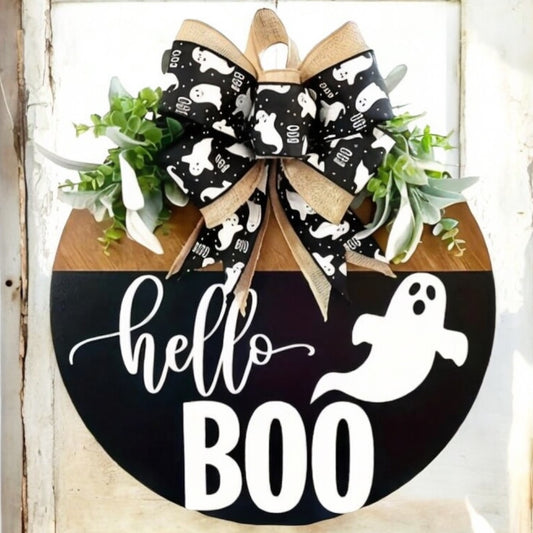 Hello Boo Halloween Wooden Door Hanger by RLH Creative Design