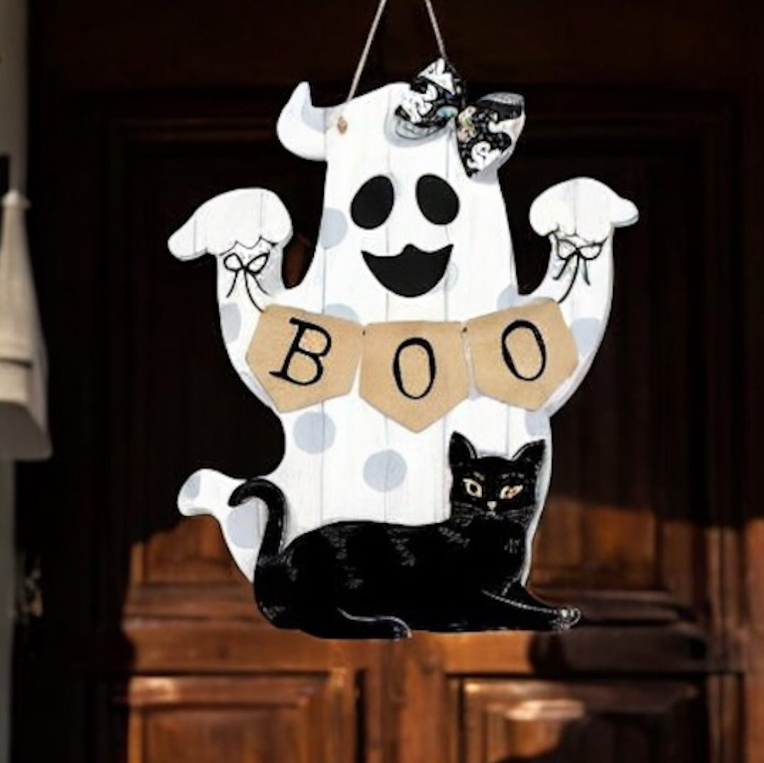 Boo Ghost Halloween Wooden Door Hanger by RLH Creative Design