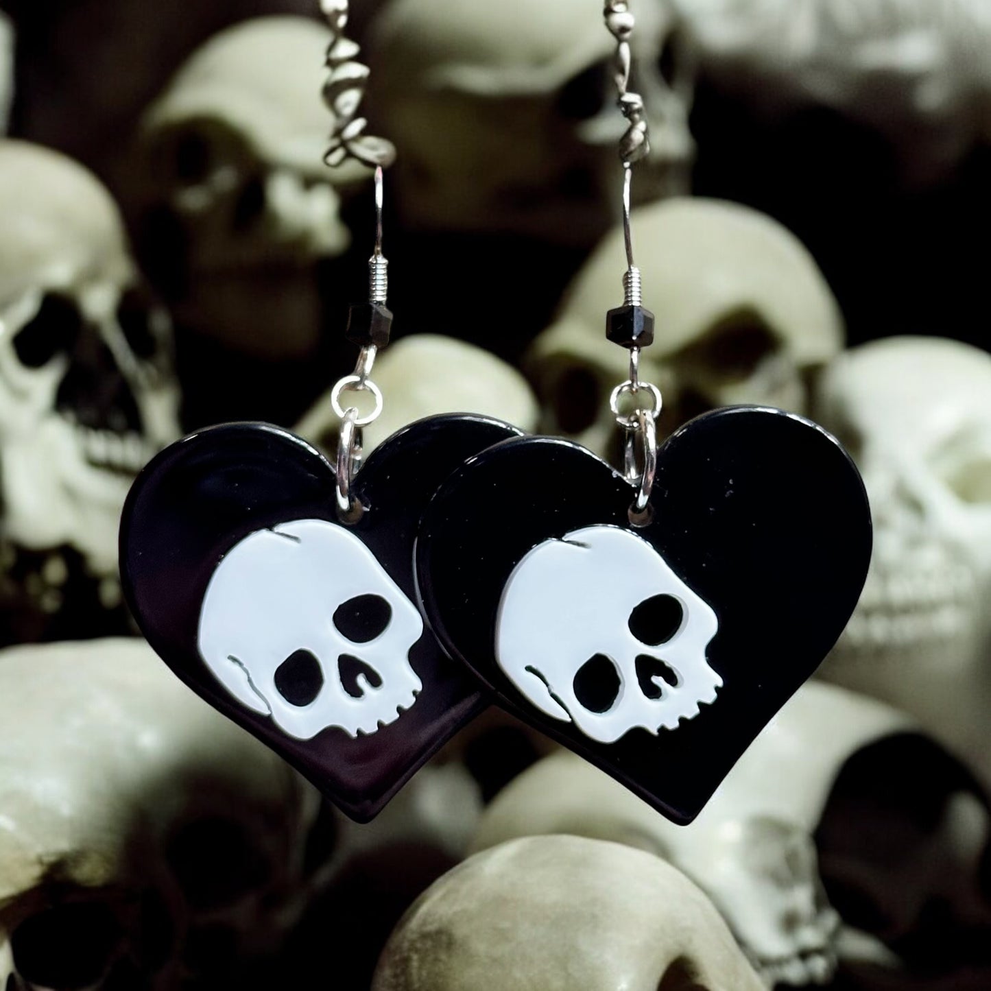 Hearts with Skulls Dangle Earrings