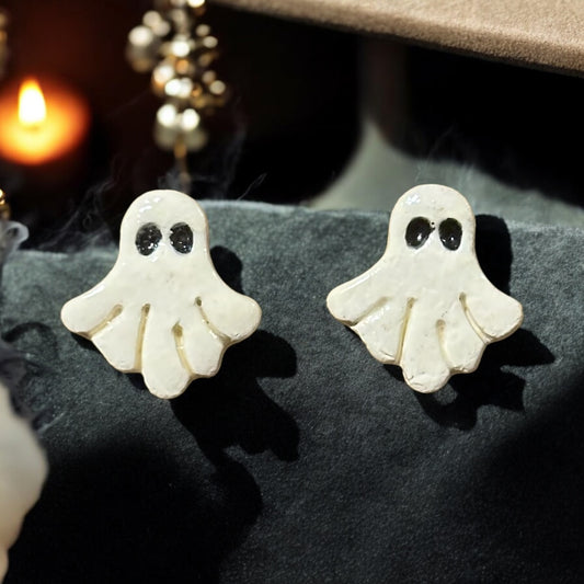 Clay Ghost Stud Earrings - Handmade by Sheena Marie