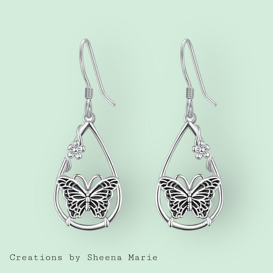 Teardrop Butterfly Dangle Earrings